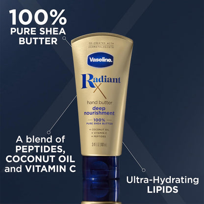 Vaseline Radiant X Skin Care Set -Even Tone Nourishing Body Lotion with 1% Niacinamide &Hydrating Body Oil with One Percent Lipids +Deep Nourishment Hand Butter with 100% Pure Shea Butter(3 Piece Set)