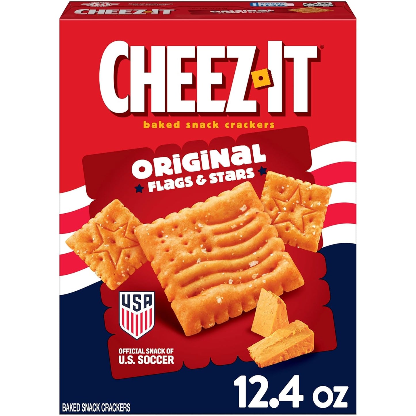 Cheez-It Baked Snack Crackers, July 4 Snacks, U.S. Soccer Sponsor, Flags and Stars, 12.4oz Box (1 Box)