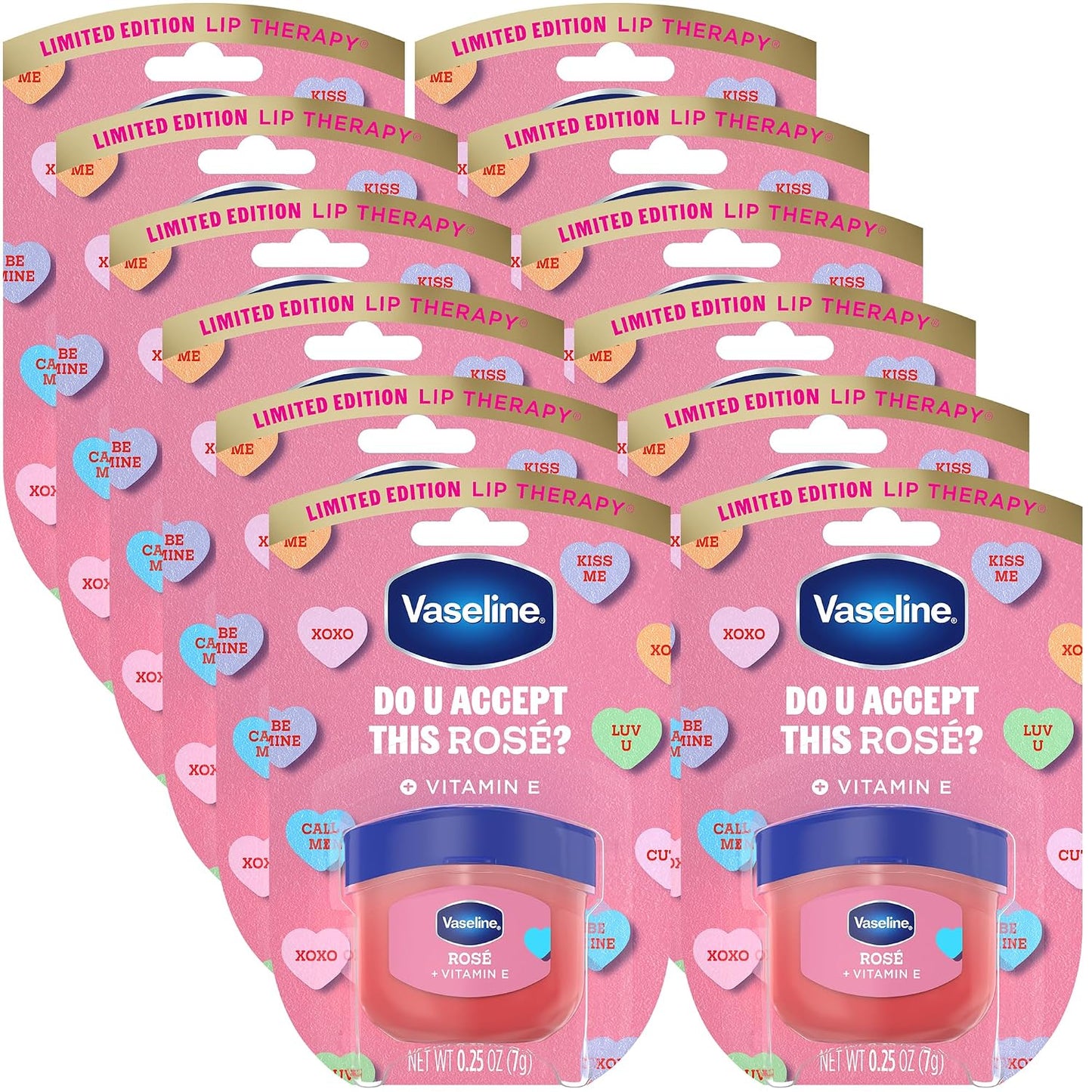 Vaseline Lip Therapy, Limited Edition Tinted Lip Balm Variety 12-Pack, Rosé, 0.25 Oz Ea