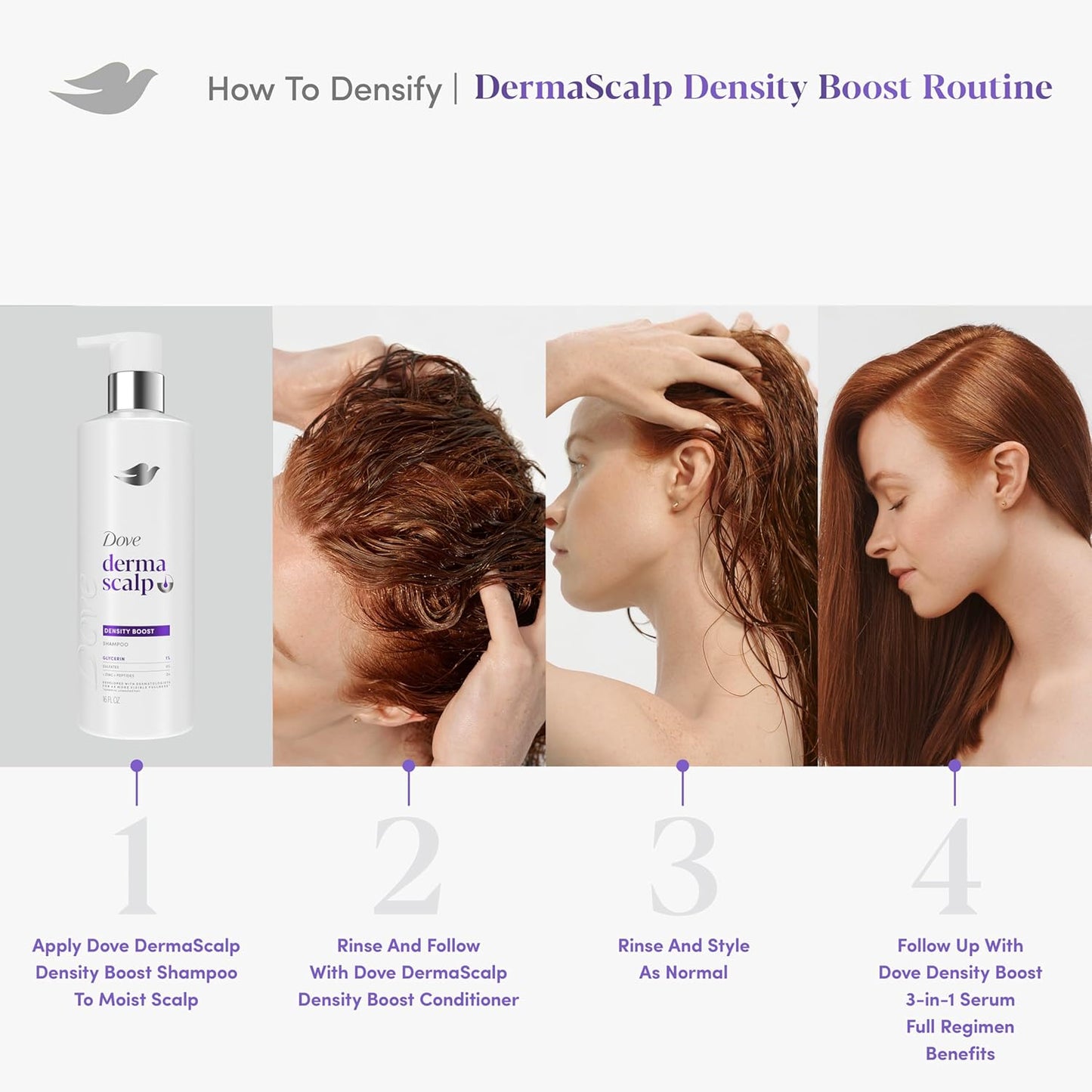 Dove Derma Scalp Density Boost Shampoo 1 ct With Glycerin, Sulfates And Zinc + Peptides For Hair Loss And Breakage 16 oz