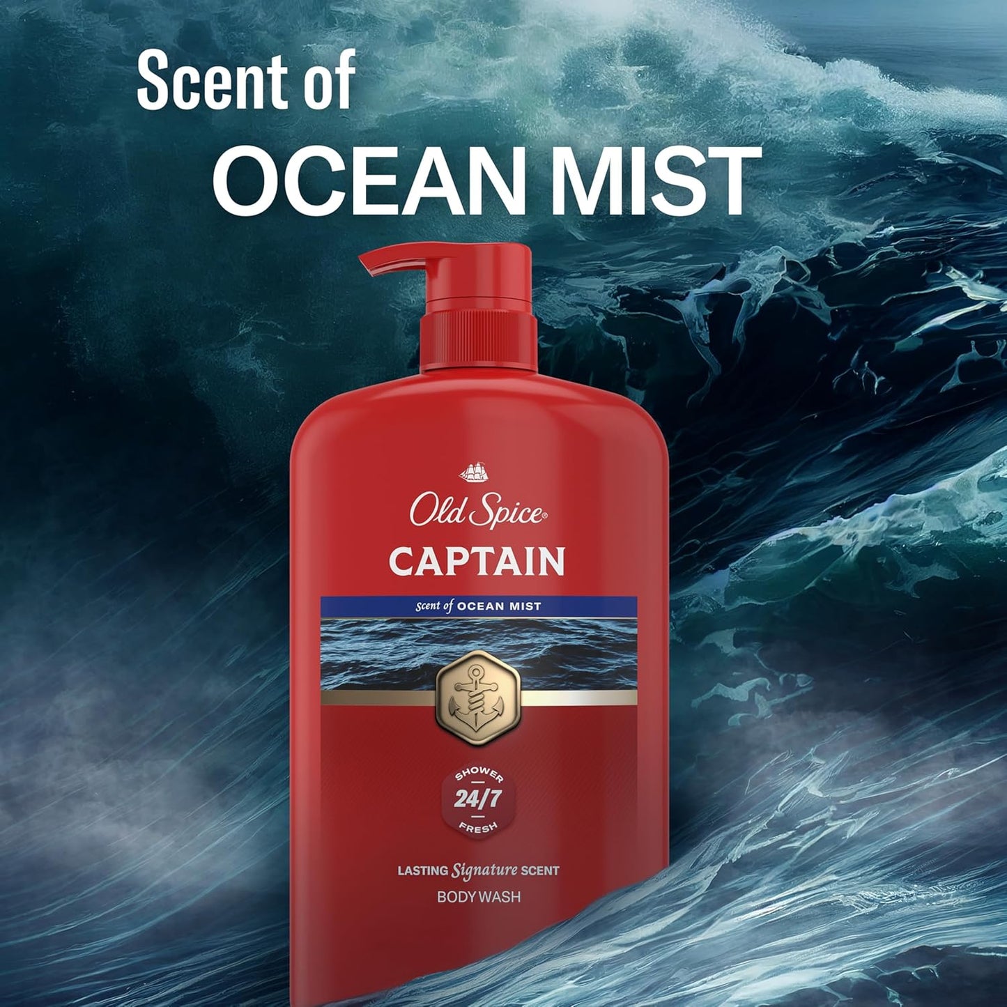 Old Spice Refreshing Body Wash for Men, 3X Defense, 24/7 Shower Fresh with Long Lasting Scent, Red Collection, Captain with Bergamot Scent, 33.4 oz