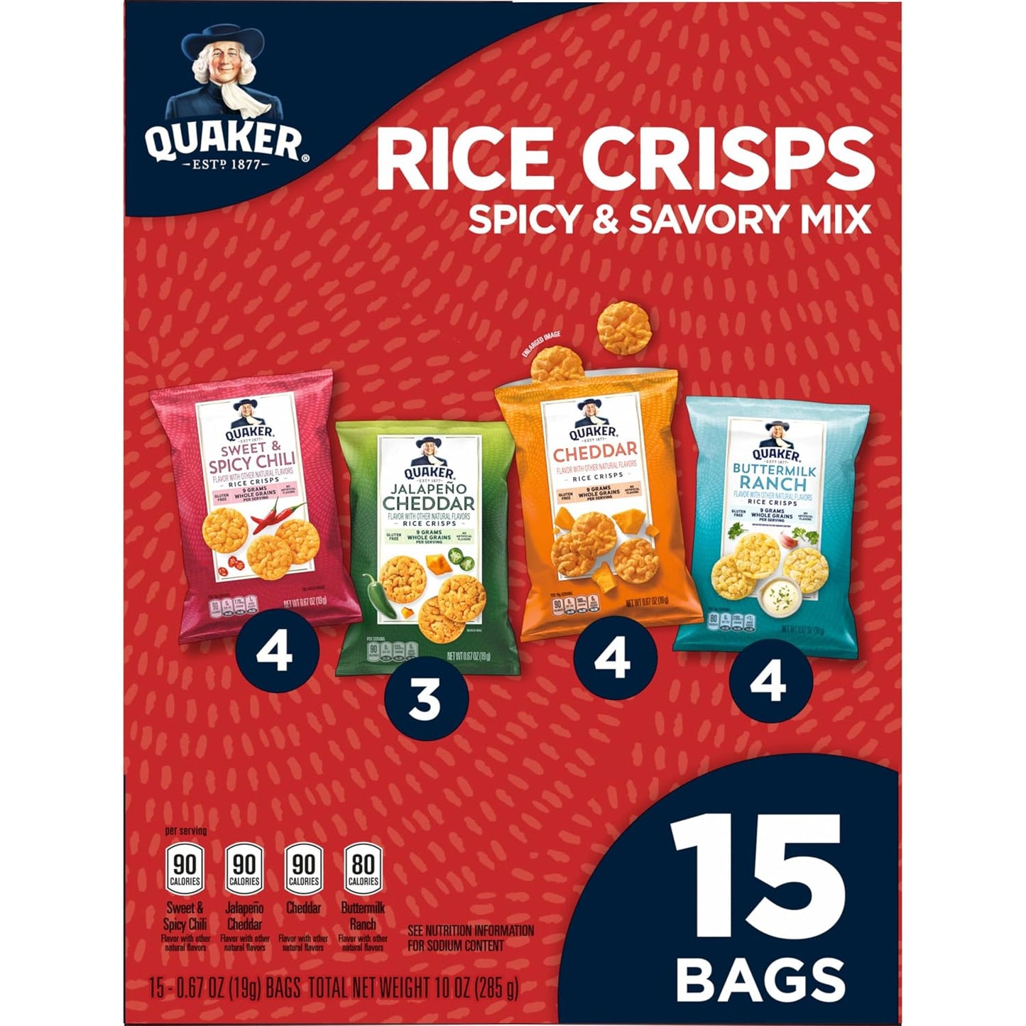 Quaker Rice Crisps, 4 Flavor Spicy and Savory Variety Mix, 15 count
