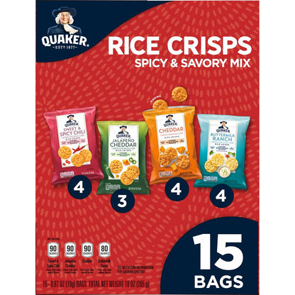 Quaker Rice Crisps, 4 Flavor Spicy and Savory Variety Mix, 15 count