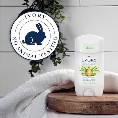 Ivory Aluminum Free Deodorant, Notes of Aloe, 24hr Gentle Deodorant, Dermatologist Tested, Baking Soda Free, Paraben Free, 2.4 oz