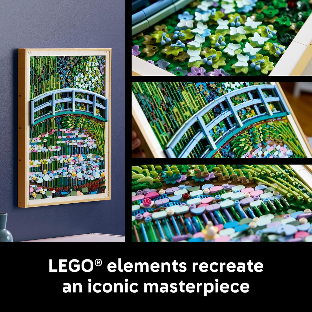 LEGO Art Claude Monet – Bridge Over a Pond of Water Lilies - Building Sets for Adults, Ages 18+ - Wall Decor for Living Room or Home Office - Gift for Women & Men - 31220