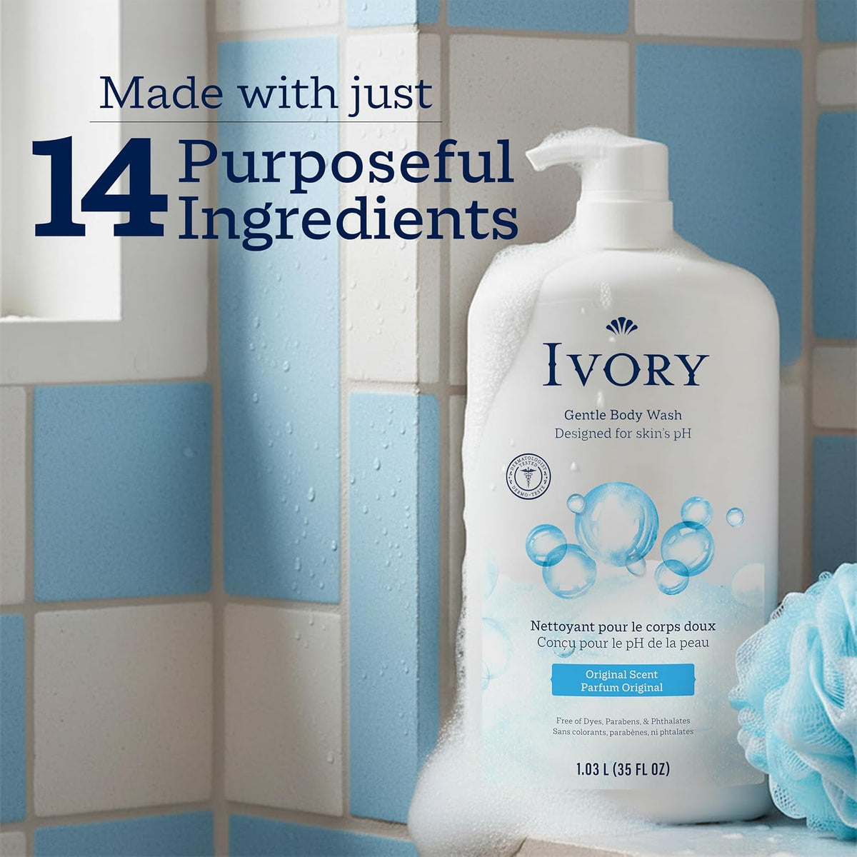 Ivory Body Wash, Designed for the Whole Family, Gentle Formula, Free of Dyes Heavy Perfumes Parabens Phthalates & Silicones, for Sensitive Skin, Designed for Skin's pH, Original Scent, 21 oz (2-Pack)