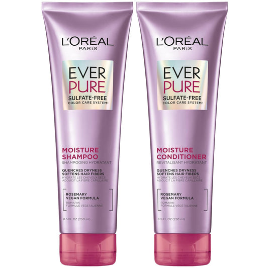 L'Oreal Paris EverPure Moisture Shampoo and Conditioner Set, Sulfate-Free Hair Care for Dry or Color-Treated Hair with Rosemary Botanicals, 17 Fl Oz Set