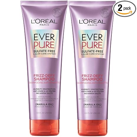 L’Oréal Paris Hair Care EverPure Sulfate Free Frizz Defy Shampoo, with Marula Oil, 2 Count (8.5 Fl; Oz each) (Packaging May Vary)