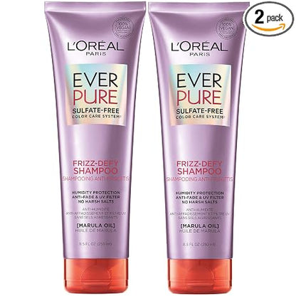 L’Oréal Paris Hair Care EverPure Sulfate Free Frizz Defy Shampoo, with Marula Oil, 2 Count (8.5 Fl; Oz each) (Packaging May Vary)