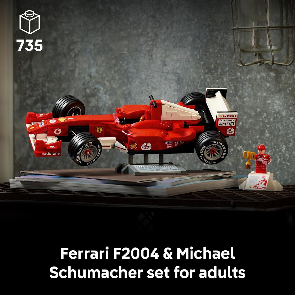 LEGO Icons Ferrari F2004 & Michael Schumacher Building Set for Adults, Ages 18+ - Ferrari F1 Bedroom, Home Office, Desk Decor - Gift Ideas for Men, Women & Fans - 11375