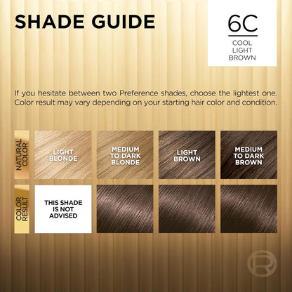 L'Oreal Paris Superior Preference Luminous Fade-Defying Permanent Hair Color, Hair Dye For Up to 9 Weeks of Radiance, Cool Light Brown 6C, 1 Hair Dye Kit