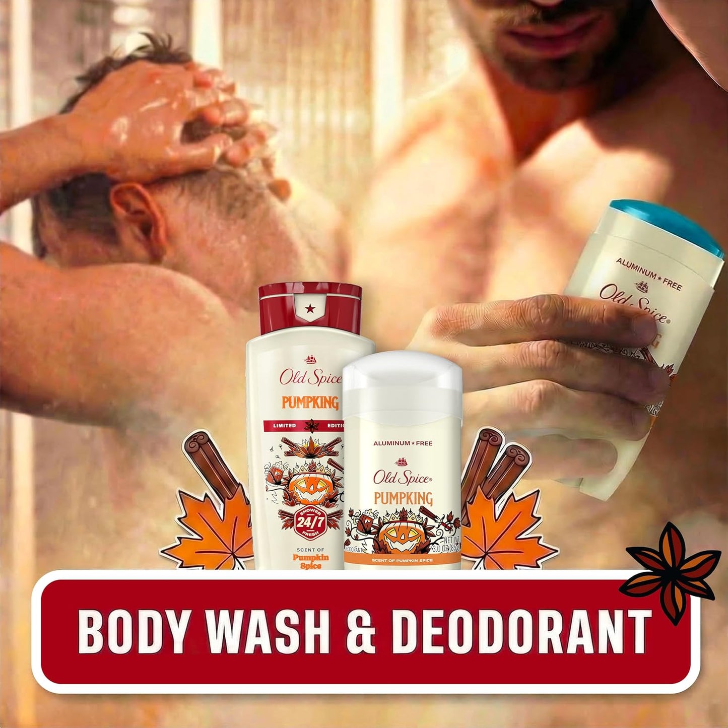 Old Spice Aluminum Free Deodorant for Men, Fallidudes Limited Edition, 24/7 Frightful Freshness and Odor Protection, PumpKing Pumpkin Spice Scent, 3.0 oz