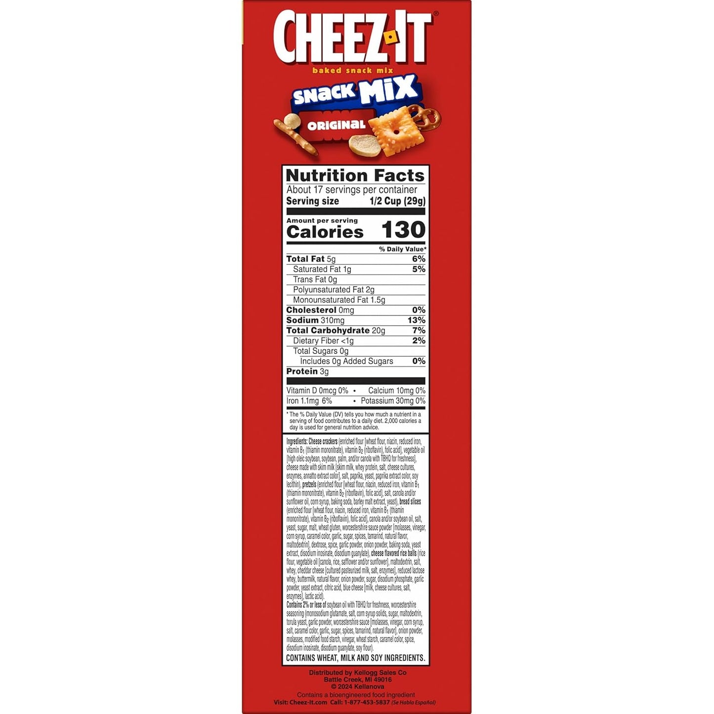 Cheez-It Snack Mix, Lunch Snacks, Family Size, Original, 17.8oz Box (1 Box) (Pack of 2)