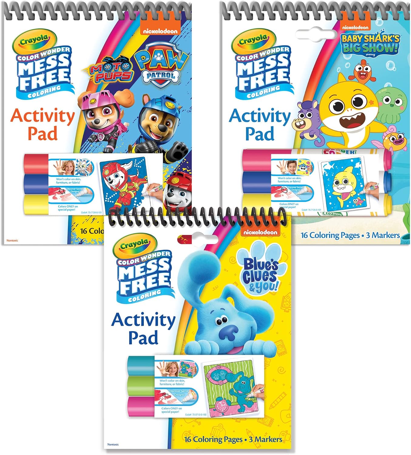 Crayola Nickelodeon Color Wonder Activity Pad Bundle (3pk), Mess Free Coloring Set for Toddlers & Kids, Blue’s Clues, Paw Patrol & Baby Shark, Gift for Kids, 3+