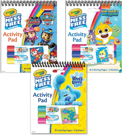 Crayola Nickelodeon Color Wonder Activity Pad Bundle (3pk), Mess Free Coloring Set for Toddlers & Kids, Blue’s Clues, Paw Patrol & Baby Shark, Gift for Kids, 3+