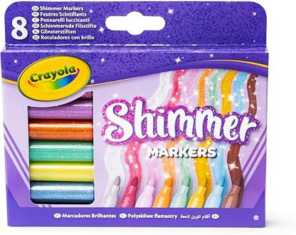 CRAYOLA Shimmer Markers (Pack of 8) | Eight Different Shimmering Tones Perfect for Home or School Art Projects | Colouring Pens & Markers | Ages 3+