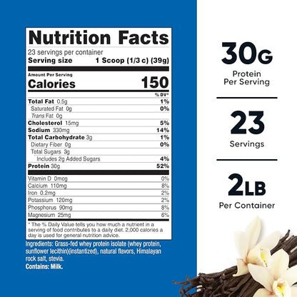 Nutricost Grass-Fed Whey Protein Isolate (Vanilla) 2LBS