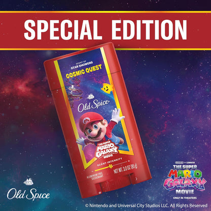 Old Spice Aluminum Free Deodorant for Men, Old Spice x The Super Mario Galaxy Movie, 24/7 Lasting Freshness, Lasting Odor Protection, Smell Super with Cosmic Quest, Star Showers Scent, 3.0 oz