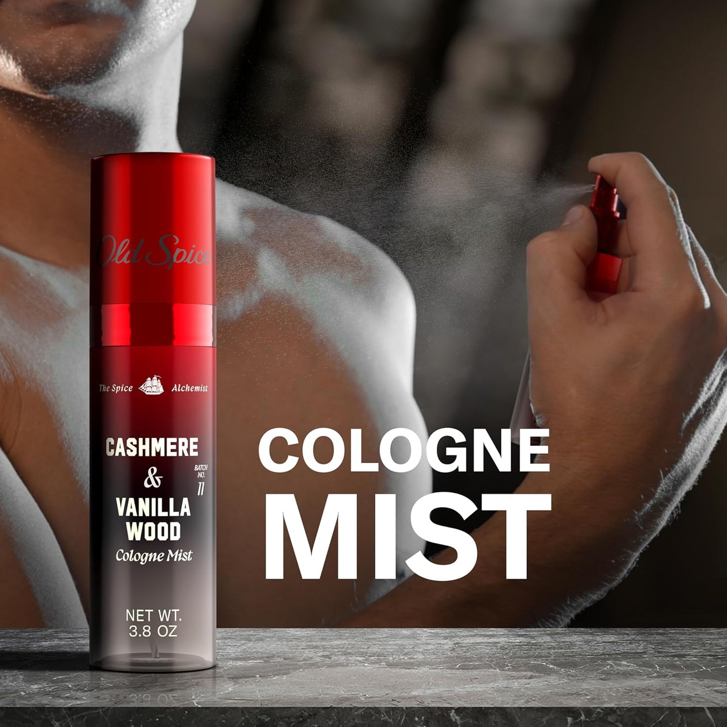 Old Spice Cologne Mist for Men, The Spice Alchemist Collection, 24/7 Cologne Infused Scent, No Trade Off Formula, Free of Parabens & Phthalates, Cashmere + Vanilla Wood Scent, 3.8 oz