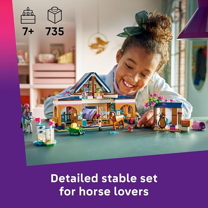 LEGO Friends Horse Stable and Riding Academy Building Toy for Girls & Boys - Pretend Play Set for Kids, Ages 7+ - W/3 Minidolls, Toy Animal Figures, & Accessories - Gift Idea for Birthdays - 42688