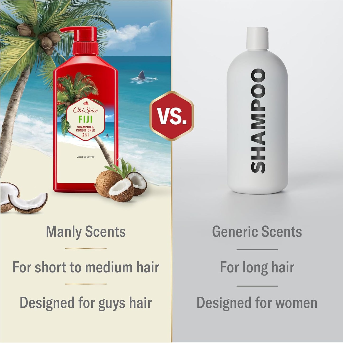 Old Spice Mens 2-in-1 Shampoo and Conditioner Set, Fiji, Coconut & Tropical Wood Scent, For All Hair Types, Healthier, Fuller, Moisturized Looking Hair, 21.9 fl oz Each, Twin Pack (Pack of 4)
