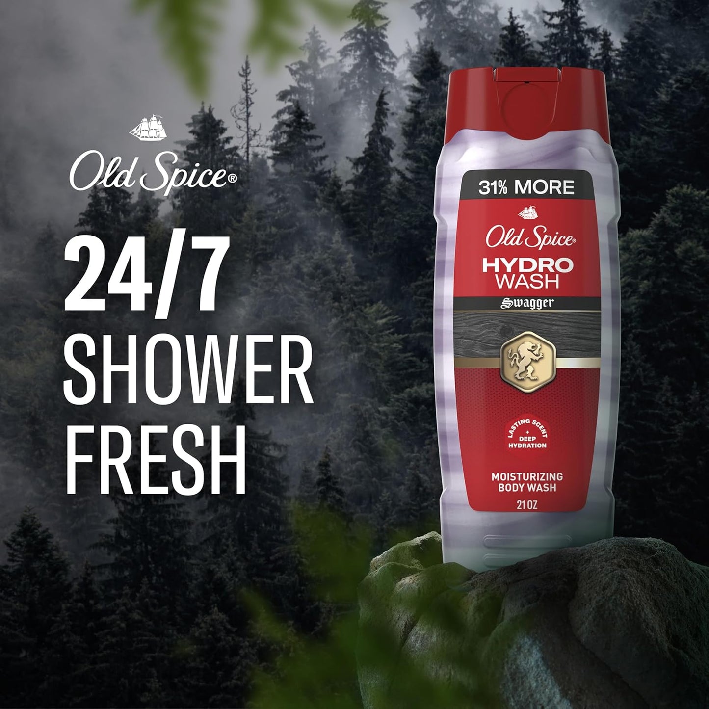 Old Spice Moisturizing Body Wash for Men, Hydro Wash, 2-in-1 Long Lasting Scent & Deep Hydration, 24/7 Shower Fresh, Swagger Scent, 21 oz (Pack of 2)