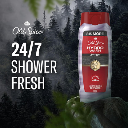 Old Spice Moisturizing Body Wash for Men, Hydro Wash, 2-in-1 Long Lasting Scent & Deep Hydration, 24/7 Shower Fresh, Swagger Scent, 21 oz (Pack of 2)