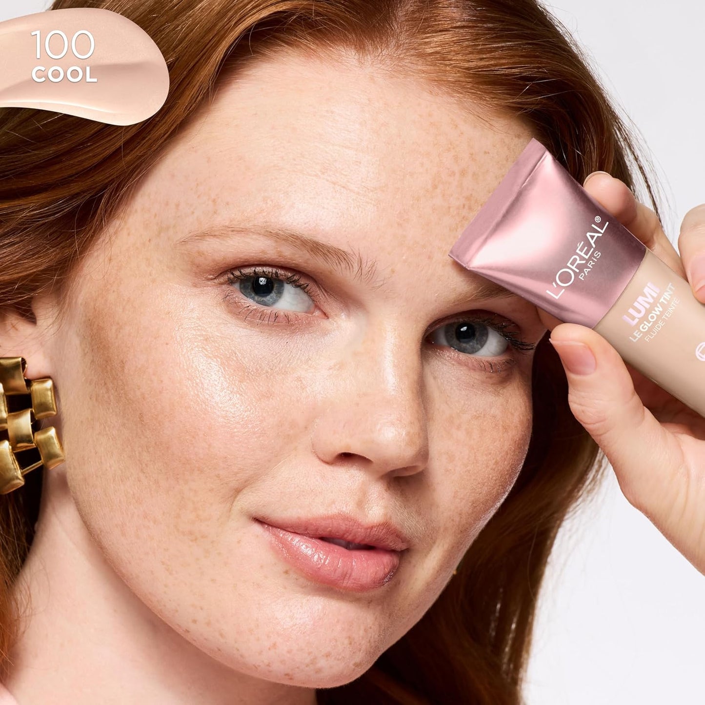 L'Oreal Paris Lumi Le Glow Tint Fluide Teinte, Lightweight Fluid Tint That Glow Like An Illuminator & Cover Like A Foundation, Cool/Froid 100, 0.84 Fl Oz