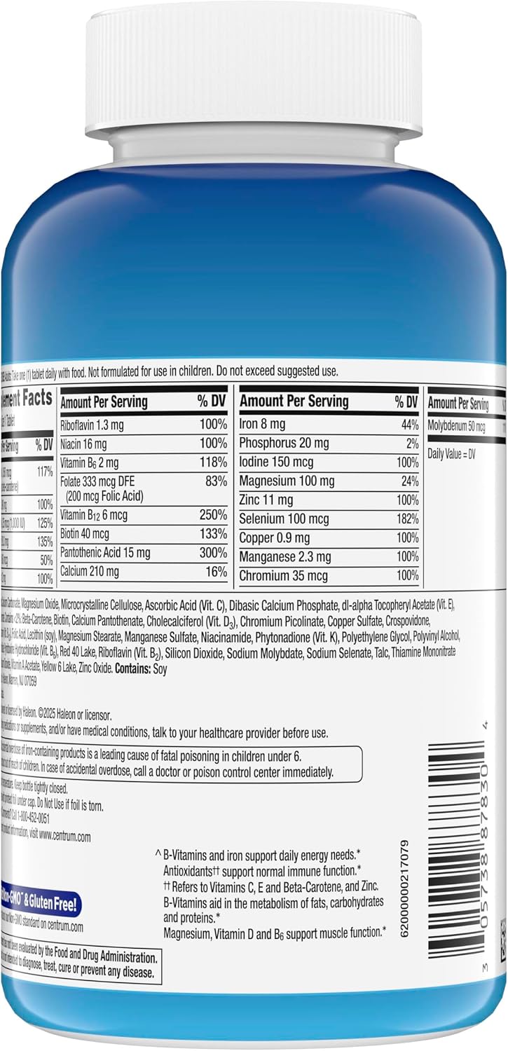 Centrum Multivitamin for Men, Multivitamin/Multimineral Supplement with Vitamin D3, B Vitamins and Antioxidants, Gluten Free, Non-GMO Ingredients - 250 Count