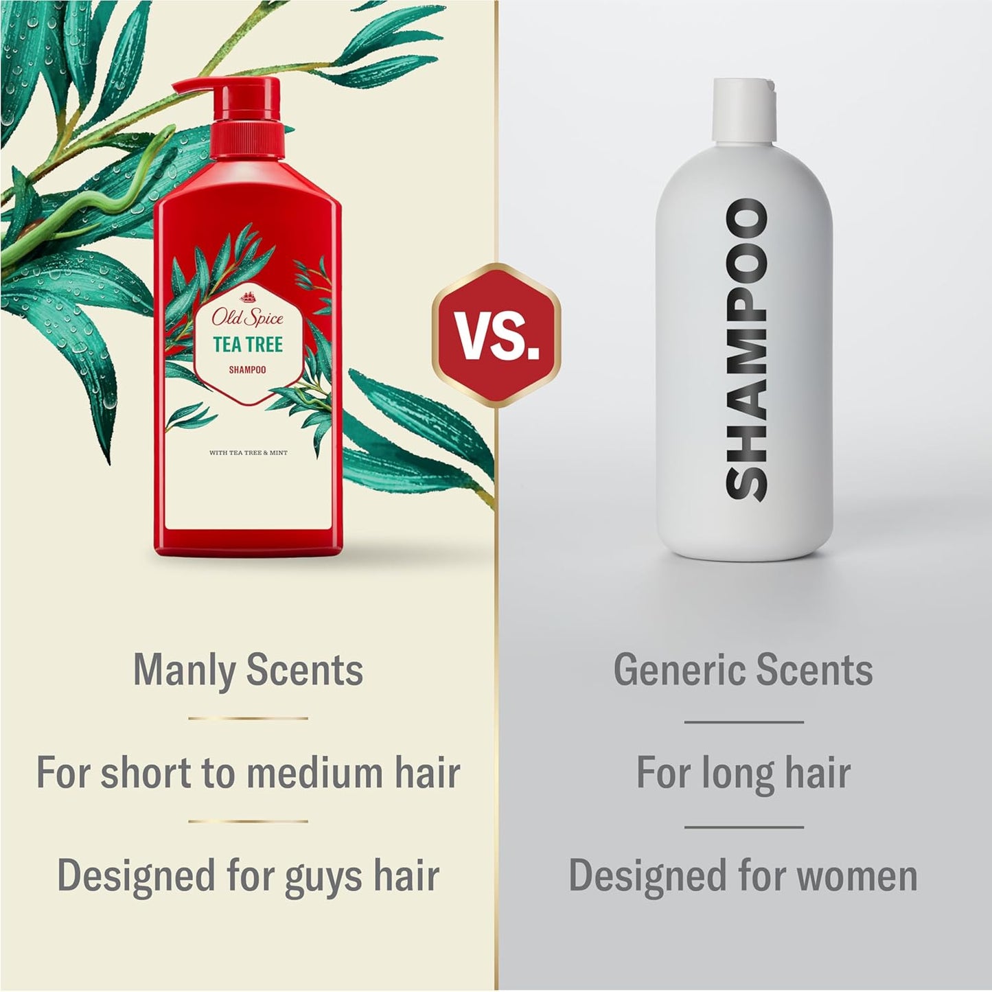 Old Spice Mens Tea Tree Shampoo, For All Hair Types, Healthier, Fuller, More Moisturized Looking Hair, 21.9 fl oz Each, Twin Pack
