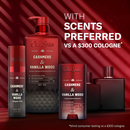 Old Spice Body Wash for Men, The Spice Alchemist Collection, 24/7 Cologne Infused Hydration, No Trade Off Formula, Free of Phthalates Silicones & Dyes, Cashmere + Vanilla Wood Scent, 20 oz