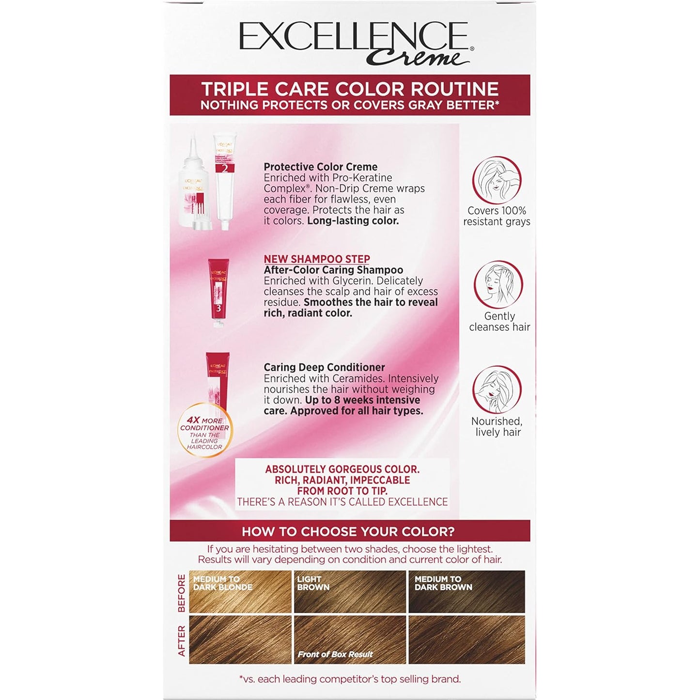 L'Oreal Paris Excellence Crème Permanent Hair Dye, Triple Care Hair Color with Hyaluronic Acid for 100% Gray Coverage, 6G Light Golden Brown, 1 Kit (Packaging May Vary)