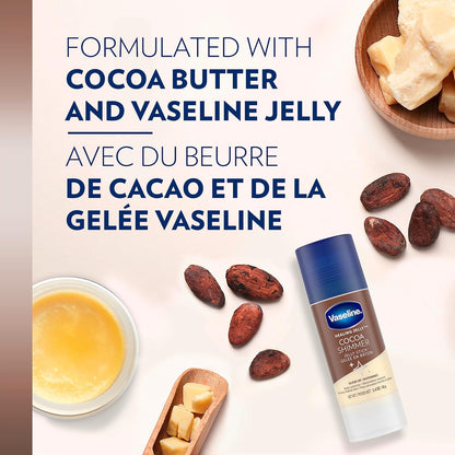 Vaseline Lotion Bundle, Cocoa Shimmer Jelly Stick Highlighter & Luminizer + All Over Body Balm Stick, Vaseline Cocoa Butter, Body Balm Skin Care Set, Petroleum Jelly for Dry Skin (4 Piece Set)