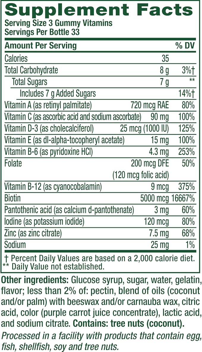Vitafusion Hair Skin and Nails Gummies | Biotin 5000mcg Per 3 Gummies
