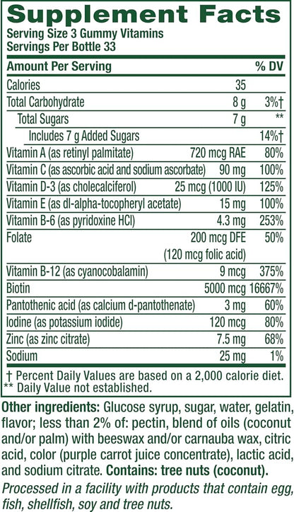 Vitafusion Hair Skin and Nails Gummies | Biotin 5000mcg Per 3 Gummies