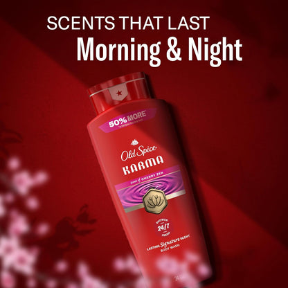 Old Spice Body Wash for Men, 24/7 Shower Fresh & Clean w/Daily Use, Lasting Signature Scent, Refreshing Lather, Moisturizing Formula, Karma with Cherry Spice, Black Pepper, & Sandalwood Scent, 24 oz
