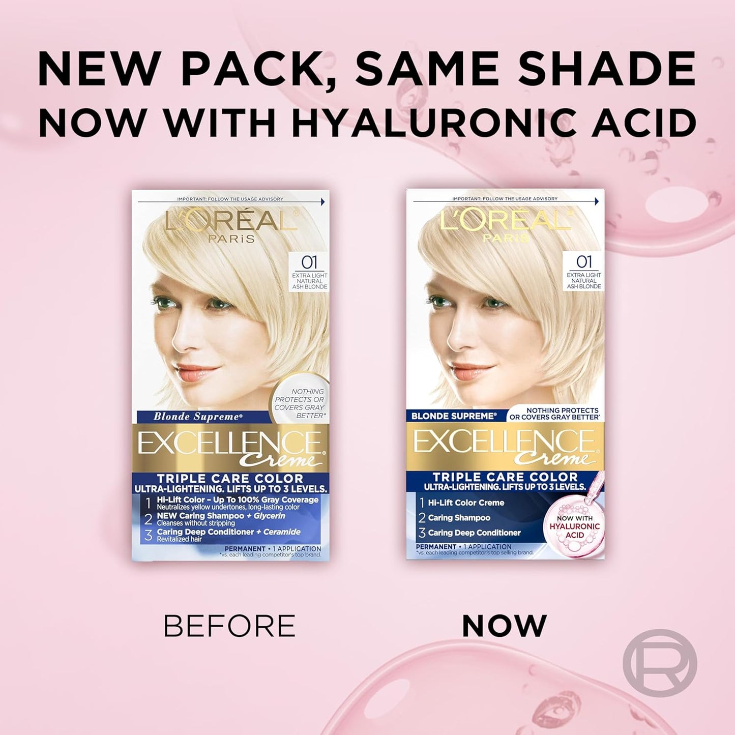 L'Oreal Paris Excellence Crème Permanent Hair Dye, Triple Care Hair Color with Hyaluronic Acid for 100% Gray Coverage, 01 Extra Light Natural Ash Blonde, 1 Kit (Packaging May Vary)