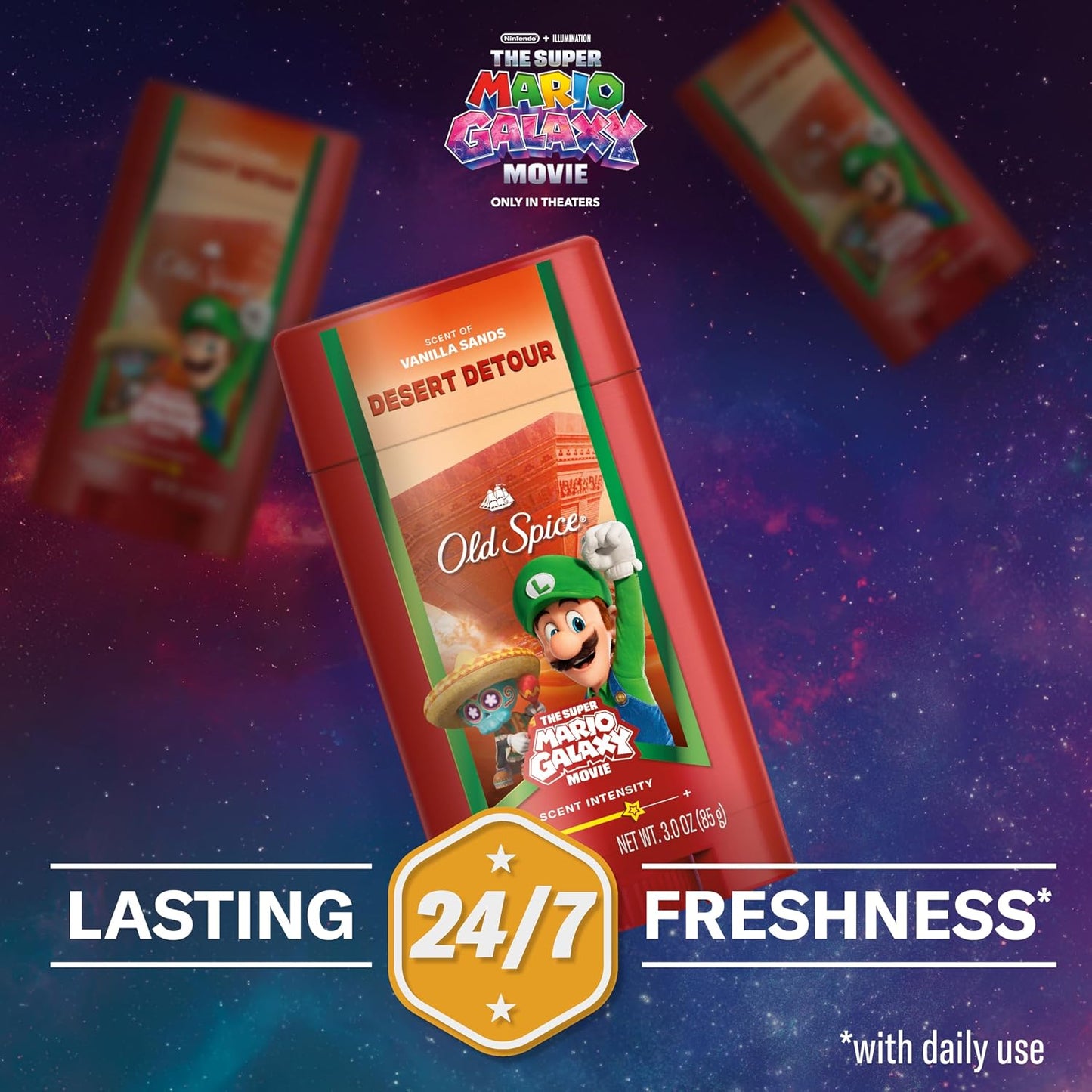 Old Spice Aluminum Free Deodorant for Men, Old Spice x The Super Mario Galaxy Movie, 24/7 Lasting Freshness, Lasting Odor Protection, Smell Super with Desert Detour, Vanilla Sands Scent, 3.0 oz