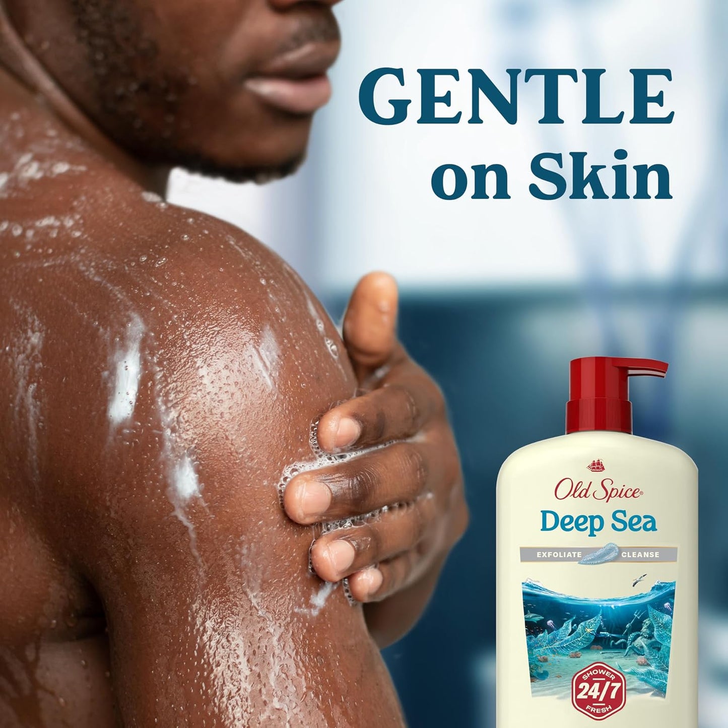 Old Spice Cleansing Body Wash for Men, 24/7 Shower Fresh with Lasting Scent, Exfoliate & Cleanse, Gentle on Skin, Vitamin B3, Deep Sea with Ocean Waves + Kelp Scent, 30 oz (Pack of 4)