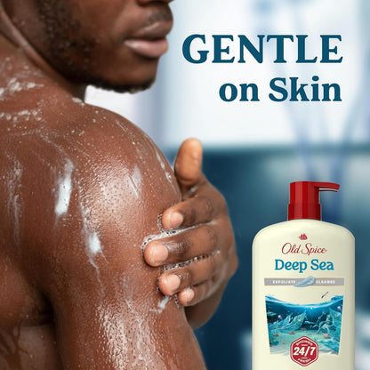 Old Spice Cleansing Body Wash for Men, 24/7 Shower Fresh with Lasting Scent, Exfoliate & Cleanse, Gentle on Skin, Vitamin B3, Deep Sea with Ocean Waves + Kelp Scent, 30 oz (Pack of 4)