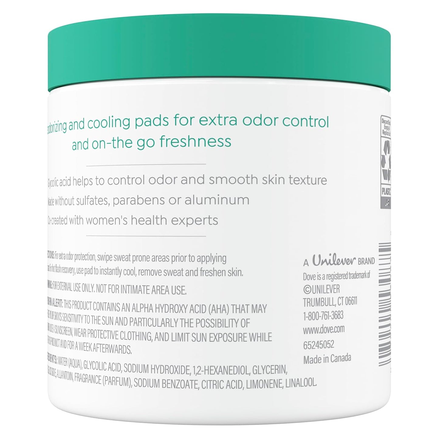 Dove Deodorant Cleansing Pads for Women, 60 Count | Glycolic acid cleansing pads that help neutralize odor, exfoliate skin and provide on-the-go freshness