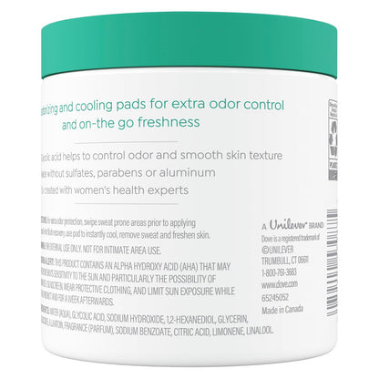 Dove Deodorant Cleansing Pads for Women, 60 Count | Glycolic acid cleansing pads that help neutralize odor, exfoliate skin and provide on-the-go freshness