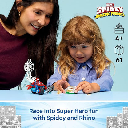 LEGO Marvel Spidey and His Amazing Friends Spidey on his Motorcycle vs. Rhino Building Toy for Kids - Super Hero Pretend Playset for Preschool Boys & Girls, Ages 4+ - Gift Idea for Birthdays - 11206