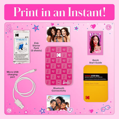 Kodak x Barbie Instant Smartphone Portable Photo Printer, Full Color, Wireless, Zink 2x3” (5.1x7.5 cm) Sticky-Back Photos, Print from iOS & Android Devices with Fun Editing App, Iconic Style