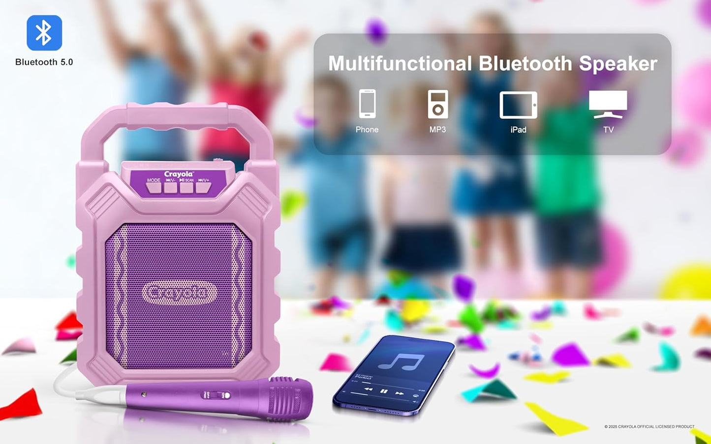 Crayola Mini Karaoke Machine for Kids, Bluetooth Speakers with Microphone | 4" Driver 10W Peak Power, Loud HD Sound, Rechargeable Mini Portable Bluetooth Speaker, USB, TWS, Indoor/Outdoor Party