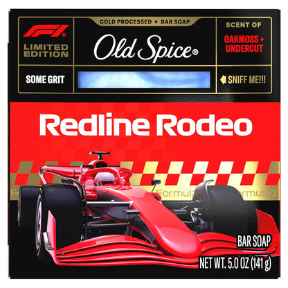 Old Spice Bar Soap for Men, F1 Collection, Cold Pressed with Some Grit, Fast Track to Freshness, Made with Natural Oils & Plant Based Cleanser, Redline Rodeo with Oakmoss & Undercut Scent, 5 oz