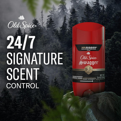 Old Spice Antiperspirant Deodorant for Men, 24/7 Sweat & Odor Protection, 24/7 Lasting Freshness, Invisible Solid, Swagger with Cedarwood Scent, 3.4 oz