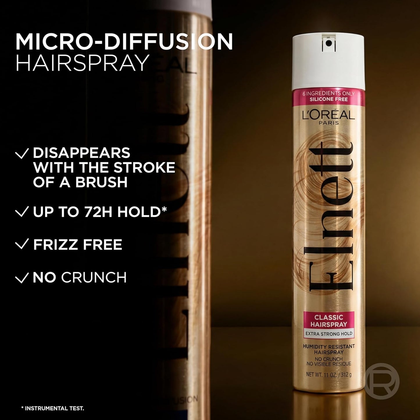 L'Oreal Paris Elnett Classic Hairspray, Suitable for Color Treated Hair, up to 72HR Extra Strong Hold Formula with Humidity Resistant Frizz Control, Hairspray with Soft Brushable Finish, 11 oz, 2 Pack