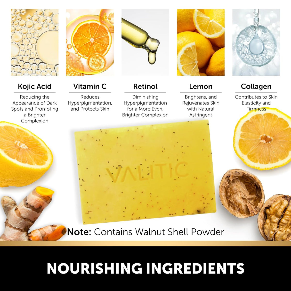 VALITIC Lemon Turmeric Soap for Dark Spots with Kojic Acid, 3 Pack