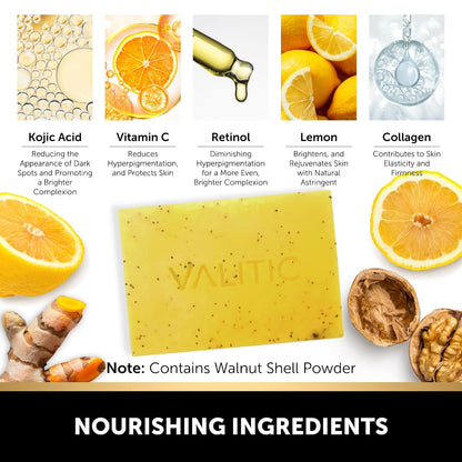 VALITIC Lemon Turmeric Soap for Dark Spots with Kojic Acid, 3 Pack